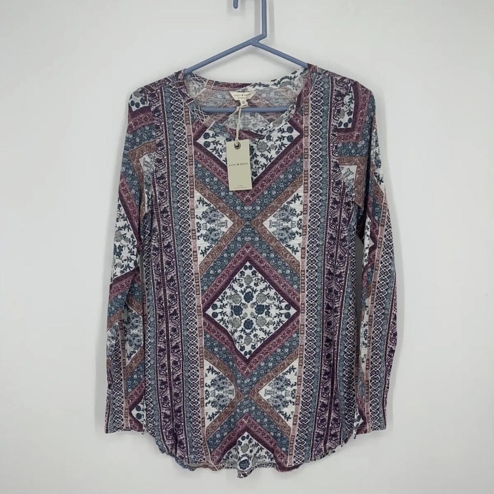Lucky Brand Long Sleeve T Shirt Floral Boho Print Top Size S •NWT•